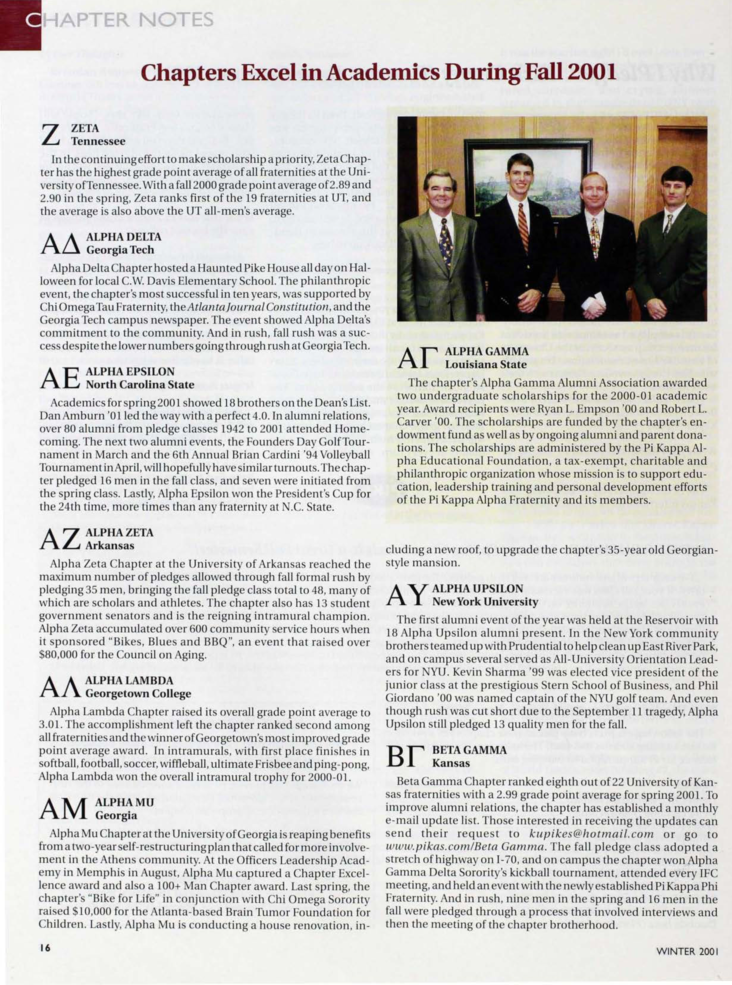 Chapter Notes, Winter 2001
